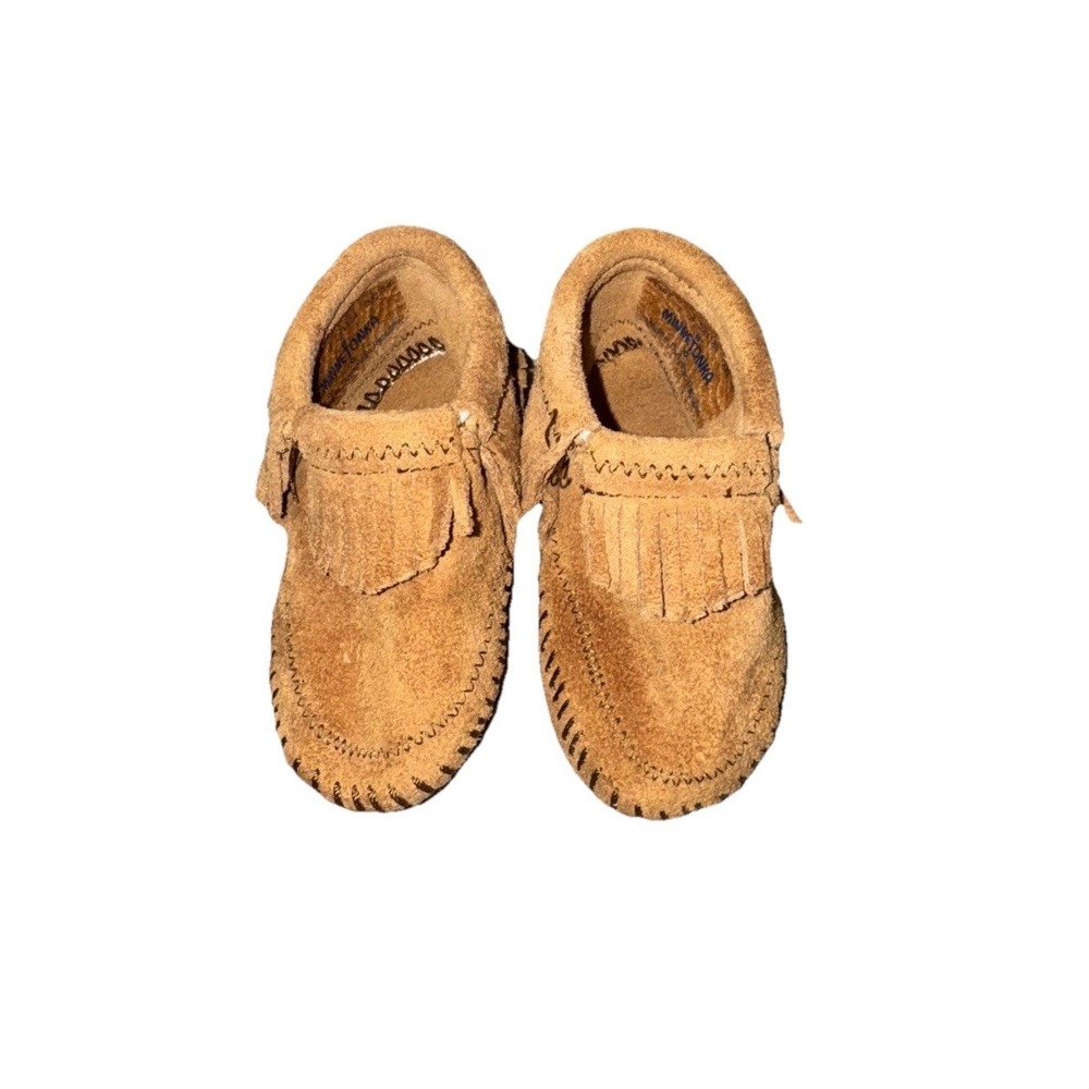Minnetonka Leather Moccasin Shoes Infant Sz 3 Tan‎ Brown